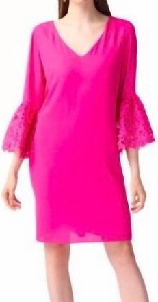 Joseph Ribkoff Lace Sleeve Mini Dress In Ultra Pink