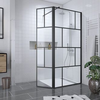 Aurlane Pack Mampara De Ducha 90x195 Cm + Bandeja De Acrilico Efecto Piedra Blanca 90x90