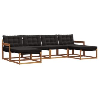 vidaXL Conjunto De Sof&aacute;s De Exterior Con Coj&iacute;n 6 Pcs Natural Y Negro Vidaxl