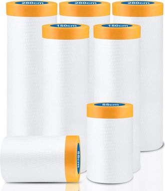 OEM Lona Protectora De Pintura De 140 M - 7 Rollos, Enmascaramiento Con Lona Protectora De Pl&aacute;stico, 3 Tama&ntilde;os De Pel&iacute;cula Con Cinta, 2,8 X 20 M, 1,5 X 20