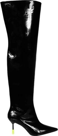 Msgm Lak Over-de-knie Laarzen - Dames - Over de knie laarzen - Zwart - 37 EU - Katoen - Schoenen