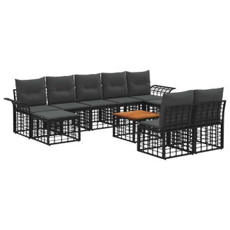 vidaXL Conjunto De Sof&aacute;s De Exterior 10 Pcs Negro Y Gris Oscuro Vidaxl