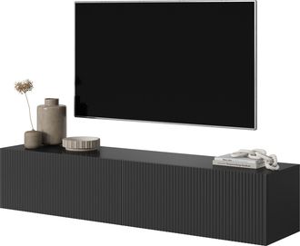 Selsey Selsey - Veldio - Mueble De Tv Colgante - Negro Con Frentes De Listones - 140 Cm