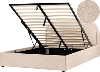 Beliani Beliani - Modern Storage Bed eu Double 4ft6 Fabric Boucle Upholstery Beige Quillien