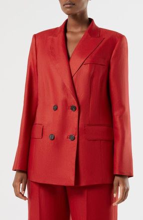 Marina Rinaldi Double Breasted Linen Twill Blazer in Cherry at Nordstrom, Size 12W