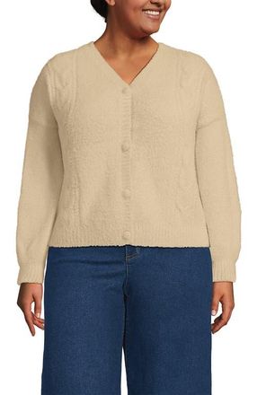 Lands End Fuzzy Eyelash Cable Cardigan Sweater in Champagne at Nordstrom, Size 1X