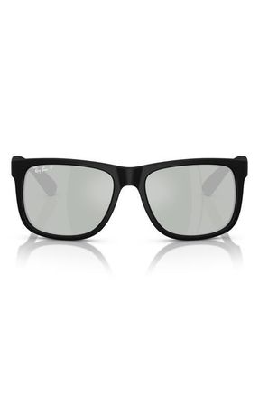 Ray-Ban Justin 51mm Polarized Square Sunglasses in Rubber Black /Green Mirror at Nordstrom