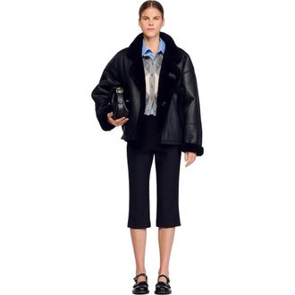 Sandro Short shearling coat in Black at Nordstrom, Size 40 Eu