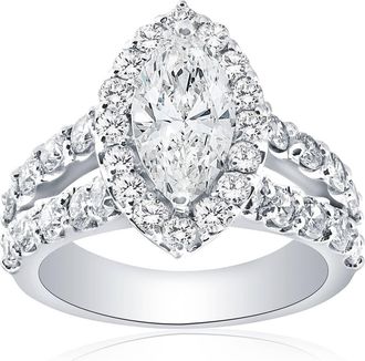 Pompeii3 2 1/2ct Marquise Diamond Halo Lab Grown Engagement Ring 14k White Gold