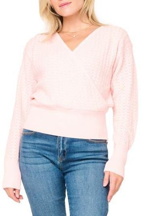 Gibsonlook Surplice V-Neck Cotton Blend Pointelle Sweater in Pink Smoke at Nordstrom Rack, Size Small
