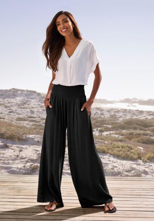 French Connection Leinenhose FRENCH CONNECTION, Damen, Gr. 32/34, N-Gr, schwarz, Web, Obermaterial: 80% Viskose, 20% Leinen, unifarben, Basic, figurumspielend lang, Hos