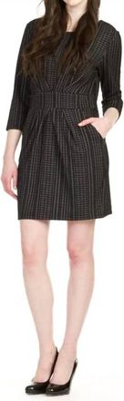 Papillon Textured Stripe Pleat Detail Dress With Pockets In Black