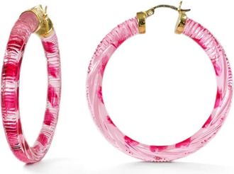 Gold & Honey Womens Stripe Painted Instyle Lucite Hoop Earrings In Pink