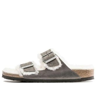 Birkenstock Arizona Shearling Waxy Leather Oiled Iron 1021067
