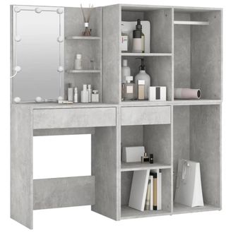 Berkfield Home LED Dressing Table with 2 Cabinets Concrete Grey Engineered Wood