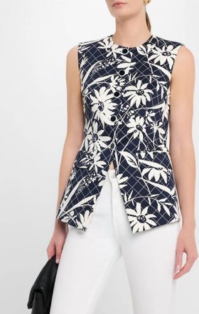 Veronica Beard Lois Floral Vest In Navy/dove