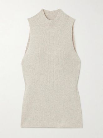 Brunello Cucinelli Canotta A Collo Alto In Maglia A Coste Metallizzata - Grigio