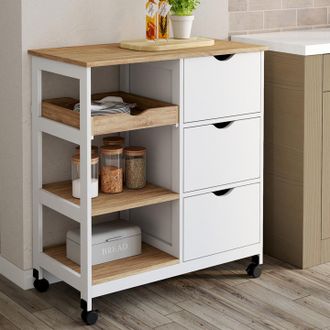 IDMarket Aparador De Cocina Muna 3 Cestas + 1 Bandeja Extra&iacute;ble Efecto Blanco Y Haya L.76 Cm