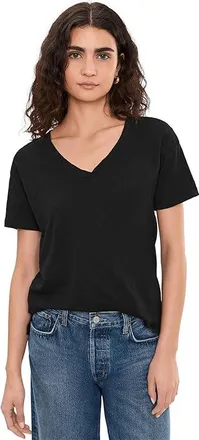 Mod-o-doc Short Sleeve V-Neck Boxy T-Shirts Womens Clothing Black 1 : MD (US 8-10), Cotton