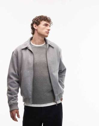 Jack & Jones Bomber stile harrington in misto lana grigio