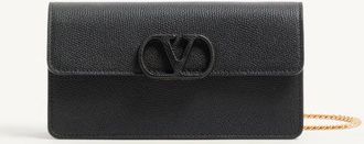 Valentino Garavani Portafoglio Con Catena VLogo Signature In Vitello Granato Donna NERO UNI