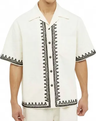 Alanui Akasha Short Sleeve Canvas Shirt In White/black