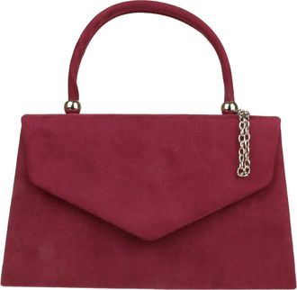 Girly HandBags Womens Top Handle Faux Suede Clutch Bag Grab Holder - Burgundy