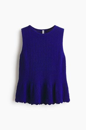 H&M Pointelle-knit Peplum Top in Bright Blue at Nordstrom, Size X-Large