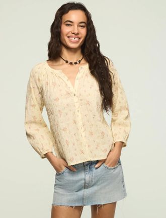 Lucky Brand Womens Long Sleeve Button Blouse