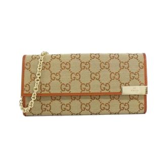 Gucci Beige Brown Gg Canvas Leather Chain/Shoulder Wallet (Pre-Owned)