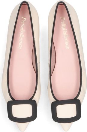 Pretty Ballerinas Pointed Toe Buckle Flat in Ivory at Nordstrom, Size 39.5