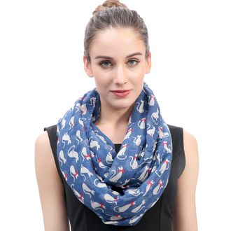 Lina & Lily Cat Print Womens Infinity Scarf Snood Lightweight (Blue)