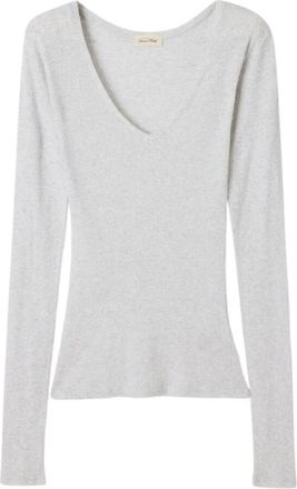 American Vintage Massachusetts V-hals T-shirt met lange mouwen - Dames - V-hals truien - Grijs - S - Katoen - Truien & Vesten