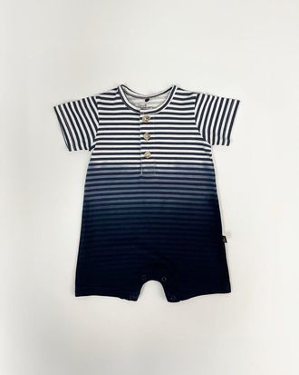 Deux par Deux Short Sleeve Gradient Stripes Organic Cotton Romper in Striped Gradient Blue at Nordstrom, Size 18M