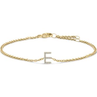 House of Brilliance 10K Gold Diamond Accent A-Z Initial Charm and Link Bracelet in Yellow | E at Nordstrom