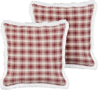 Beliani Beliani - Conjunto De 2 Cojines Decorativos De Tela Motivo Navide&ntilde;o Estampado De Tart&aacute;n Rojo 45 X 45 Cm Brookies