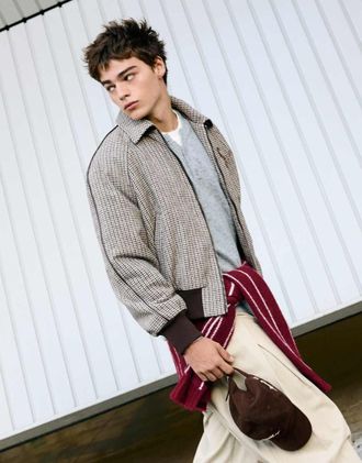 Bershka bomber jacket effetto feltro a pied de poule marrone