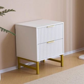 Kosy Koala Modern White Bedside Table with 2 Drawers & Gold Metal Legs - Elegant Storage Solution for Bedroom