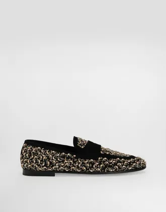 Dolce & Gabbana Suede Slipper With Embroidery - Man Driver Shoes And Loafers Black 43.5