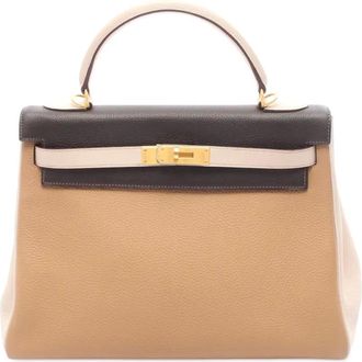 Hermès Borsa a tracolla Kelly II Retourne 32 in pelle Clemence tricolore 2003 - Marrone