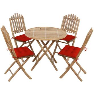 vidaXL Set De Comedor De Jard&iacute;n Plegable 5 Piezas Con Cojines Bamb&uacute; Vidaxl