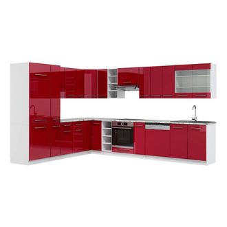 Vicco Cocina Esquinera Fame-line, Burdeos Brillo Intenso/blanco, 347 X 257 Cm, Et M&aacute;rmol