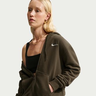Nike Womens Studio Fleece Medium Weight Full-Zip Hoodie in Brown | IR8304-212