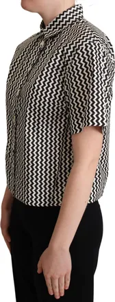 Dolce & Gabbana Womens Black White Zigzag Collar Cotton Top Shirt