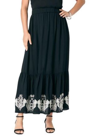 Roaman's Plus Size Lace-Trim Pull-On Skirt in Black at Nordstrom, Size 12