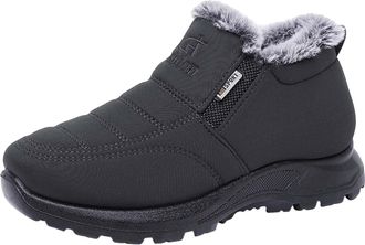 Generic Faux Fur Lined Winter Boots For Women Warm Waterproof Snow Boot Slip On Wide Fit Walking Shoes Non Slip Ankle Booties (Black, 5)