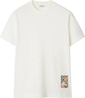 Burberry T-shirt met ruitpatroon- jersey- ronde hals - Heren - T-shirts - Wit - S - Katoen - Tops