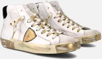 Philippe Model Womens Paris High Sneakers In White And Gold