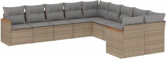 vidaXL Juego De Sof&aacute;s Jard&iacute;n Con Cojines Beige 10 Pzas Rat&aacute;n Sint&eacute;tico Vidaxl