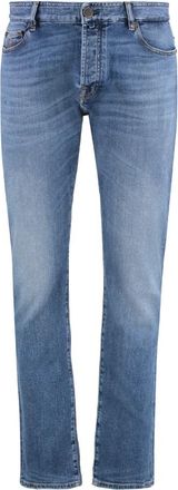 Moorer Regular Fit Jeans met Leren Logo - Heren - Slim Fit Jeans - Blauw - W30 - Katoen - Jeans